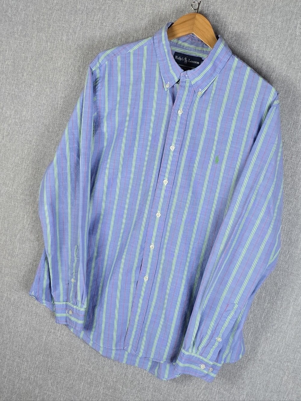 Vtg Polo Ralph Lauren Custom Fit Blue/Green,Red Stripe Button Down Sz 17/XL